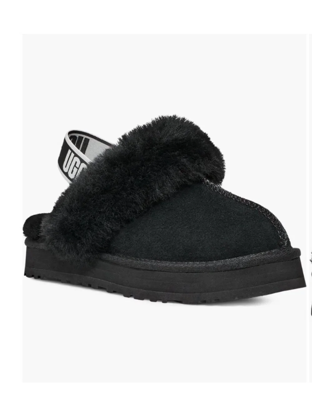 UGG Funkette Black Shearling Slippers Kids Size 5